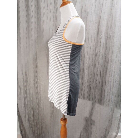 MPG Womens Active Tank Top Shirt Hi-Low Gray White Stripes w Orange Trim Size M - Picture 4 of 11